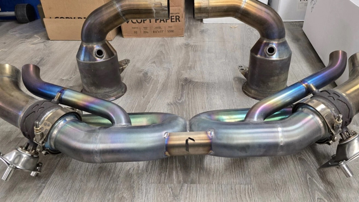 Image 1 of 1, of the JCR Titanium Race Pipe (Valved / Race Cats) Porsche 911 992 Turbo S exhaust for sale on MotorsportAds.